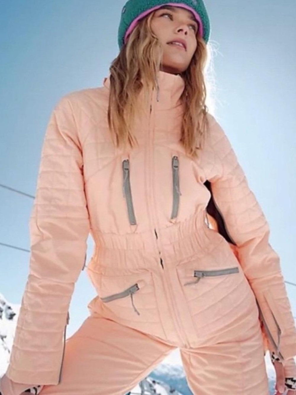Peach Quilted Ski Suit for Women
